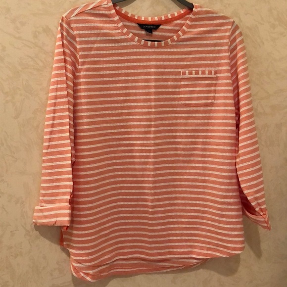 Lands' End Tops - Land’s End Light Pink Coral Striped 3/4 Sleeve Top Size XL/18